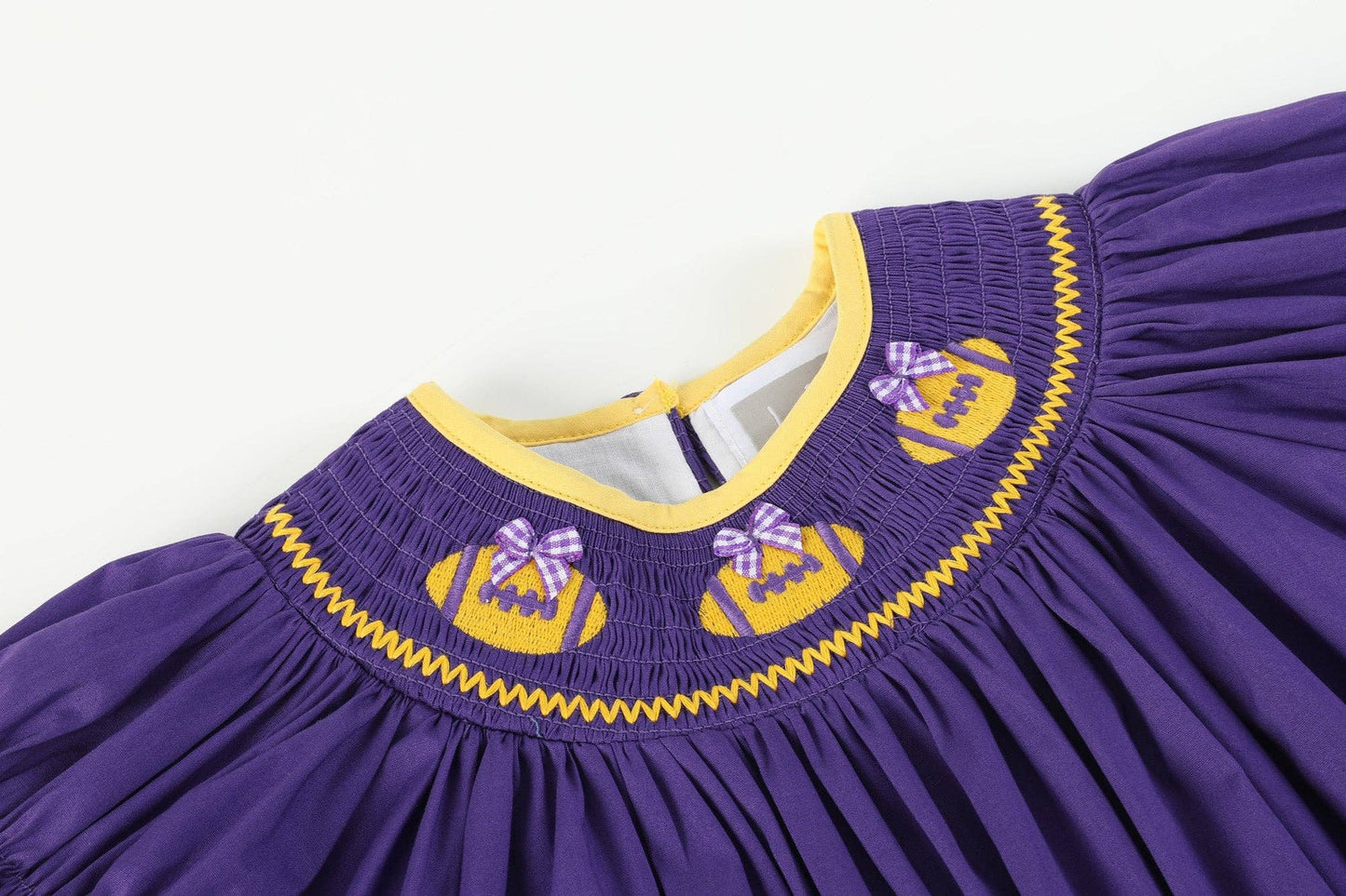 Purple and Gold Football Smocked Bishop Dress: Toddler