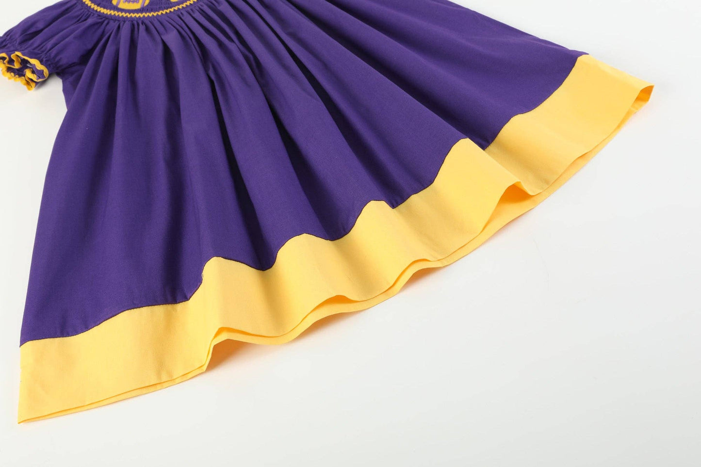 Purple and Gold Football Smocked Bishop Dress: Toddler