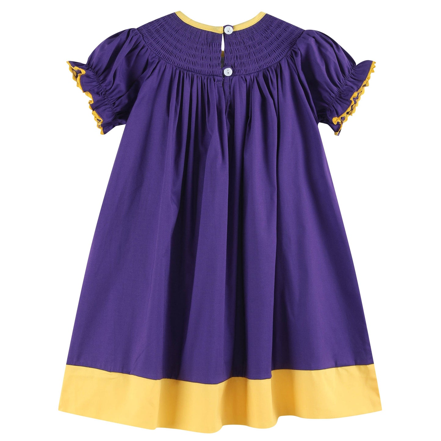 Purple and Gold Football Smocked Bishop Dress: Toddler