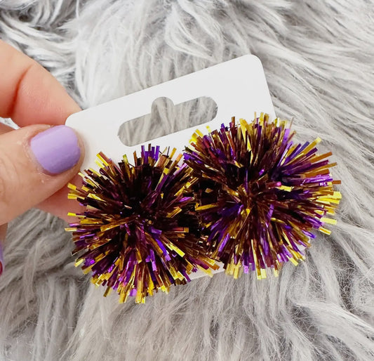 Purple/Gold Party Pom Studs