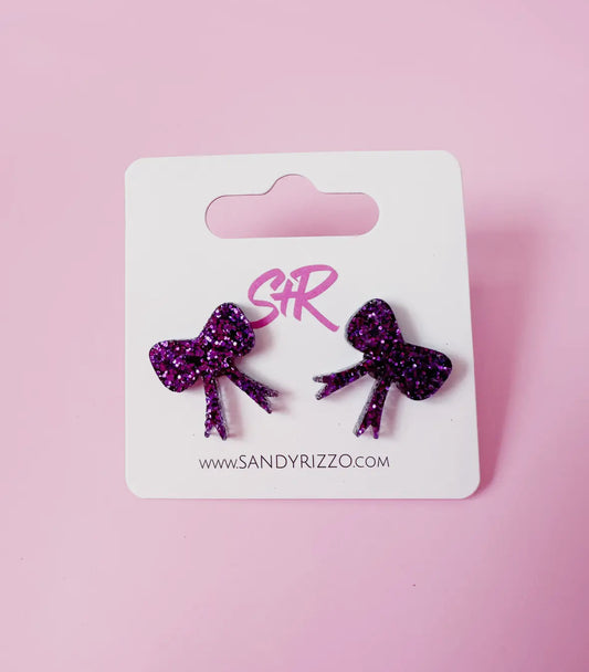 Purple Glitter Bow Studs