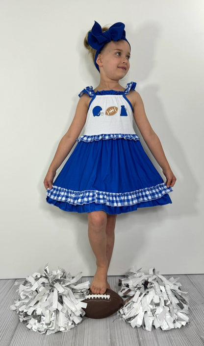 Team Spirit Girls Dress-Blue Embroidery