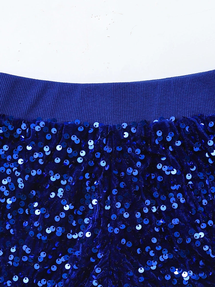 Girls Blue Sequin Shorts with Lining