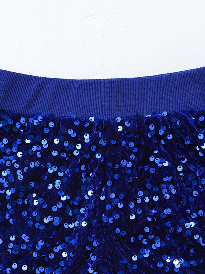 Girls Blue Sequin Shorts with Lining