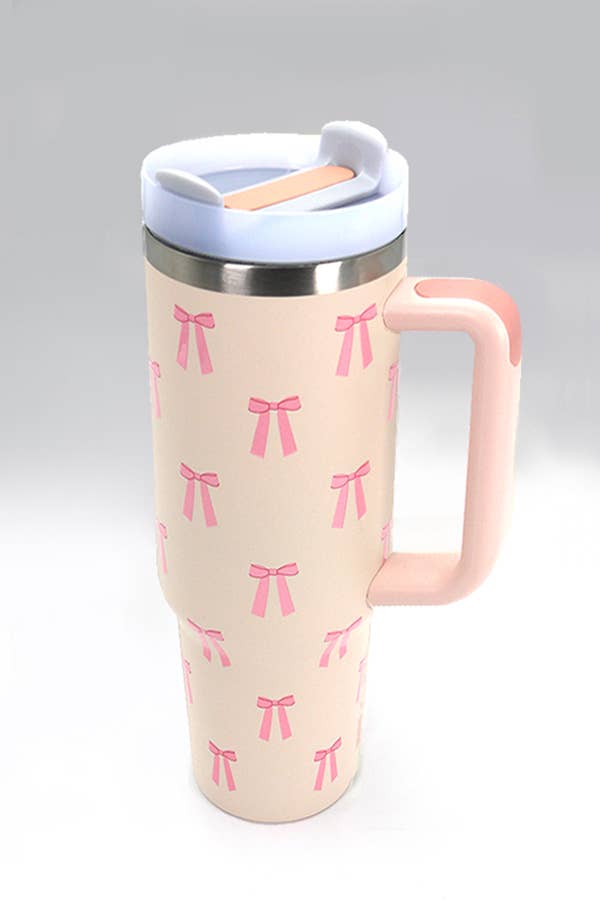 40oz Light Pink Bow Tumbler