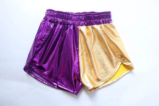 Purple & Gold Color Block Metallic Shorts