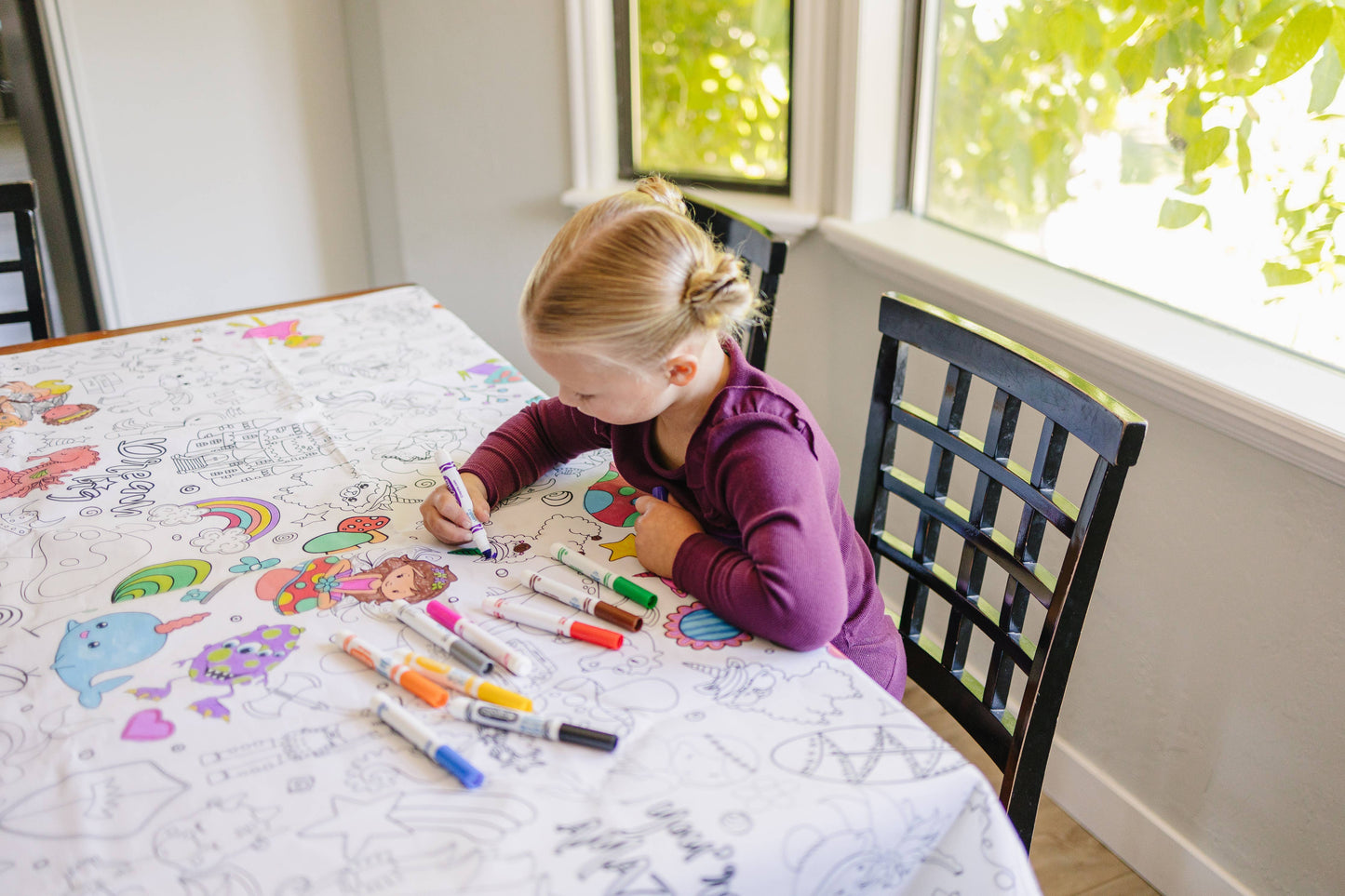 Fairytale Coloring Fabric Tablecloth - Wash and Reuse: 48"x60"