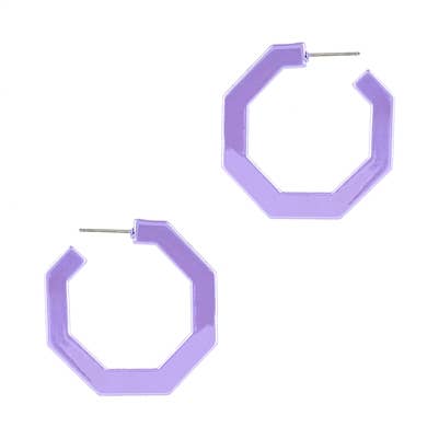Lavender Color Coated Metal Hexagon 2" Hoop Earring
