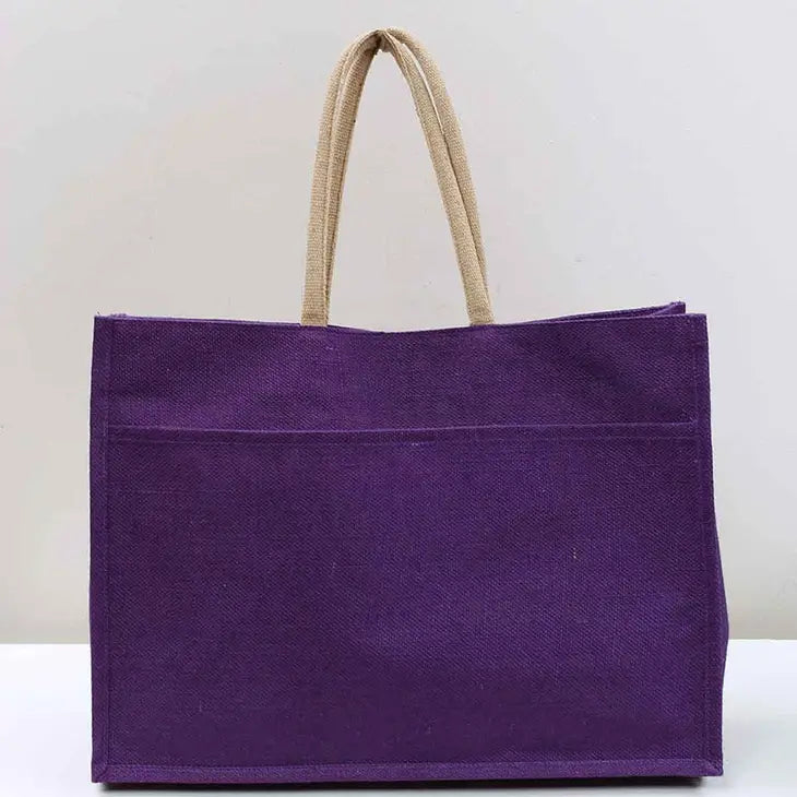 Purple Jute Pocket Tote