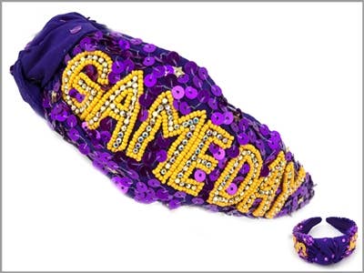 Purple Sequin Headband with Yellow Rhinestone Game Day