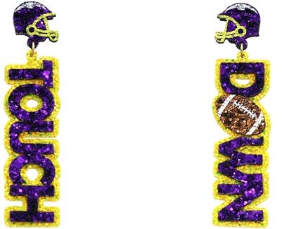 Purple and Yellow Glitter Touchdown 2" Gameday Earring